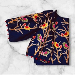 Bird Motif Machine Embroidery Princess Cut Blouse
