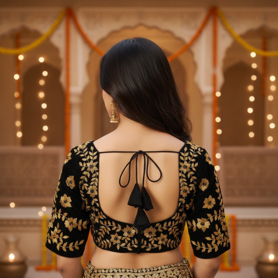 Embroidery Velvet Blouse Designs With Stone Work image