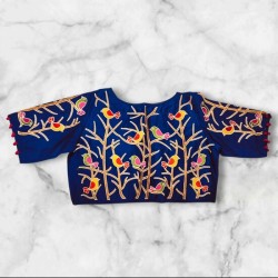 Bird Motif Machine Embroidery Princess Cut Blouse