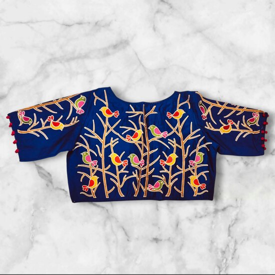 Bird Motif Machine Embroidery Princess Cut Blouse Blouse, Party Wear Blouse, Free Size Blouse, Shop image