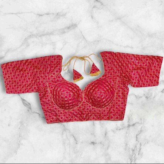 Cotton Satin Chain Stitch Sabyasachi Cut Blouse image