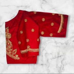 Boat Neck Golden Zari Embroidery Princess Cut Blouse