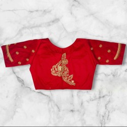 Boat Neck Golden Zari Embroidery Princess Cut Blouse