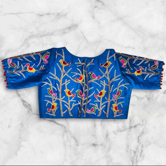 Bird Motif Machine Embroidery Princess Cut Blouse Blouse, Party Wear Blouse, Free Size Blouse, Shop image