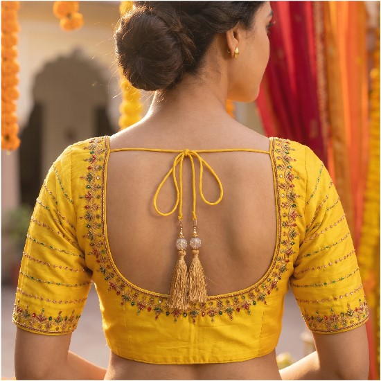 Sabyasachi Cut Radiant Yellow Zardosi Work Blouse Designs image