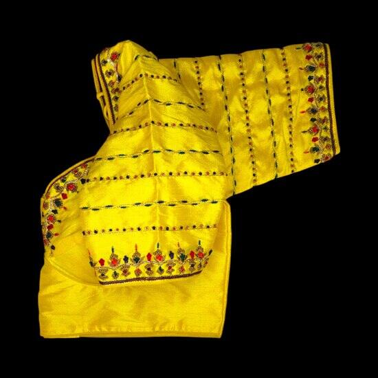Sabyasachi Cut Radiant Yellow Zardosi Work Blouse Designs image