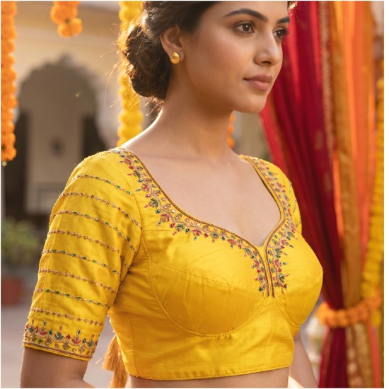 Sabyasachi Cut Radiant Yellow Zardosi Work Blouse Designs image