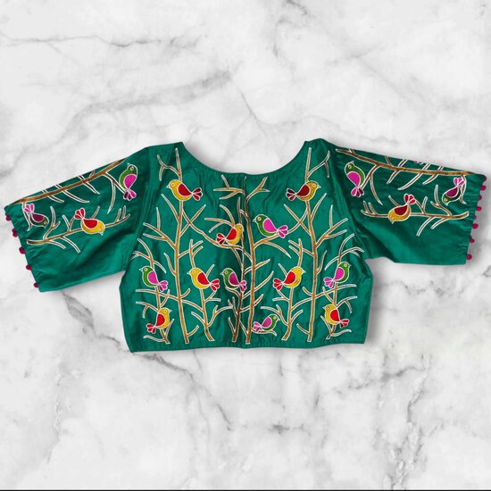 Bird Motif Machine Embroidery Princess Cut Blouse Blouse, Party Wear Blouse, Free Size Blouse, Shop image