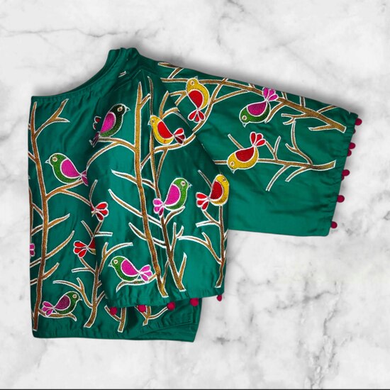 Bird Motif Machine Embroidery Princess Cut Blouse Blouse, Party Wear Blouse, Free Size Blouse, Shop image