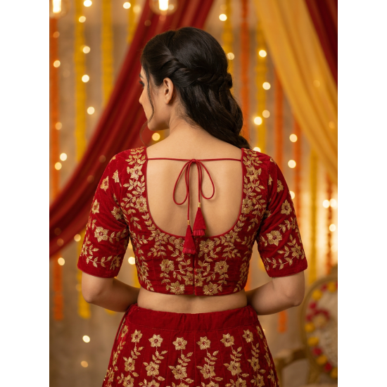 Embroidery Velvet Blouse Designs With Stone Work image