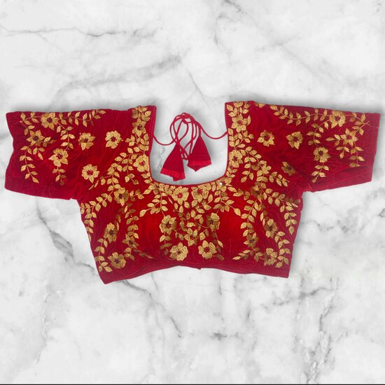 Embroidery Velvet Blouse Designs With Stone Work image