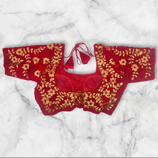 Embroidery Velvet Blouse Designs With Stone Work image