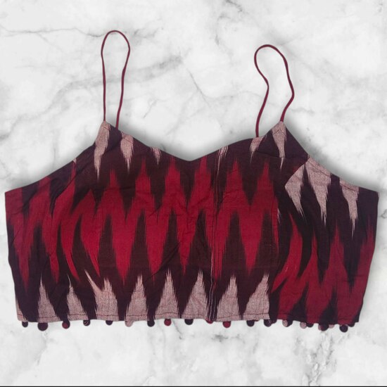 Showing image for Noodle Strap Padded Ikkat Blouse Design Noodle Strap Padded Ikkat Blouse Design Blouse, Party Wear Blouse, Free Size Blouse, Shop image