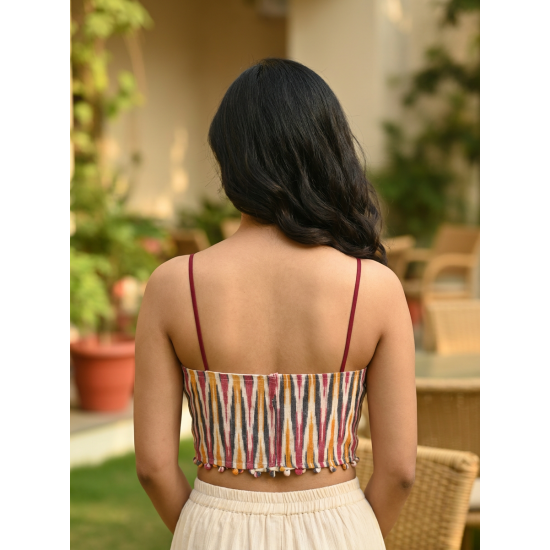 Showing image for Noodle Strap Padded Ikkat Blouse Design Noodle Strap Padded Ikkat Blouse Design Blouse, Party Wear Blouse, Free Size Blouse, Shop image