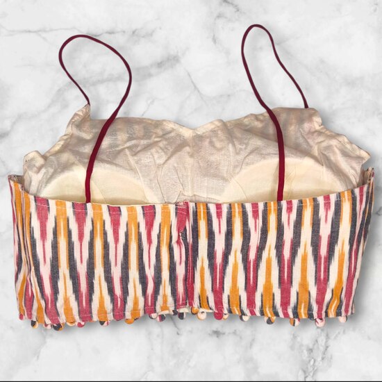 Showing image for Noodle Strap Padded Ikkat Blouse Design Noodle Strap Padded Ikkat Blouse Design Blouse, Party Wear Blouse, Free Size Blouse, Shop image