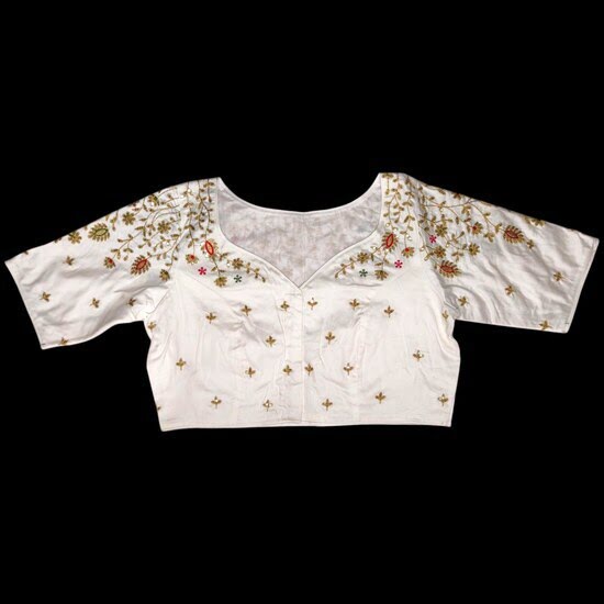 Satin Embroidery Blouse Back Neck Designs image