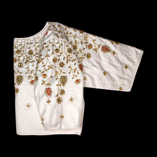 Satin Embroidery Blouse Back Neck Designs image