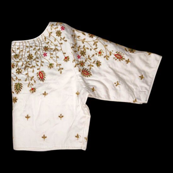 Satin Embroidery Blouse Back Neck Designs image