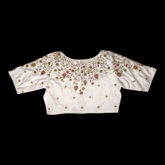 Satin Embroidery Blouse Back Neck Designs image