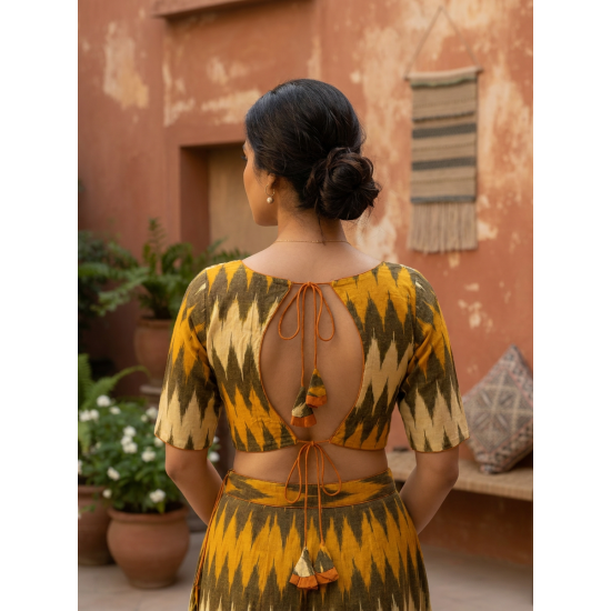Showing image for Glass Sleeves Padded Ikkat Blouse Designs Glass Sleeves Padded Ikkat Blouse Designs Blouse, Printed Cotton Blouse, Free Size Blouse, Shop image