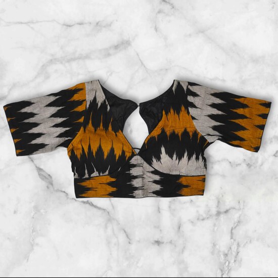 Showing image for Glass Sleeves Padded Ikkat Blouse Designs Glass Sleeves Padded Ikkat Blouse Designs Blouse, Printed Cotton Blouse, Free Size Blouse, Shop image